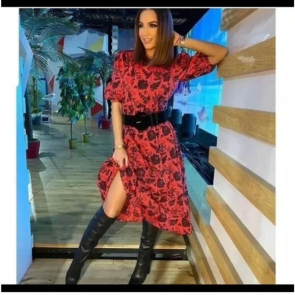 Zara Red Black Floral Sequin Casual Maxi Dress Blogger's Favourite XS - Picture 2 of 16